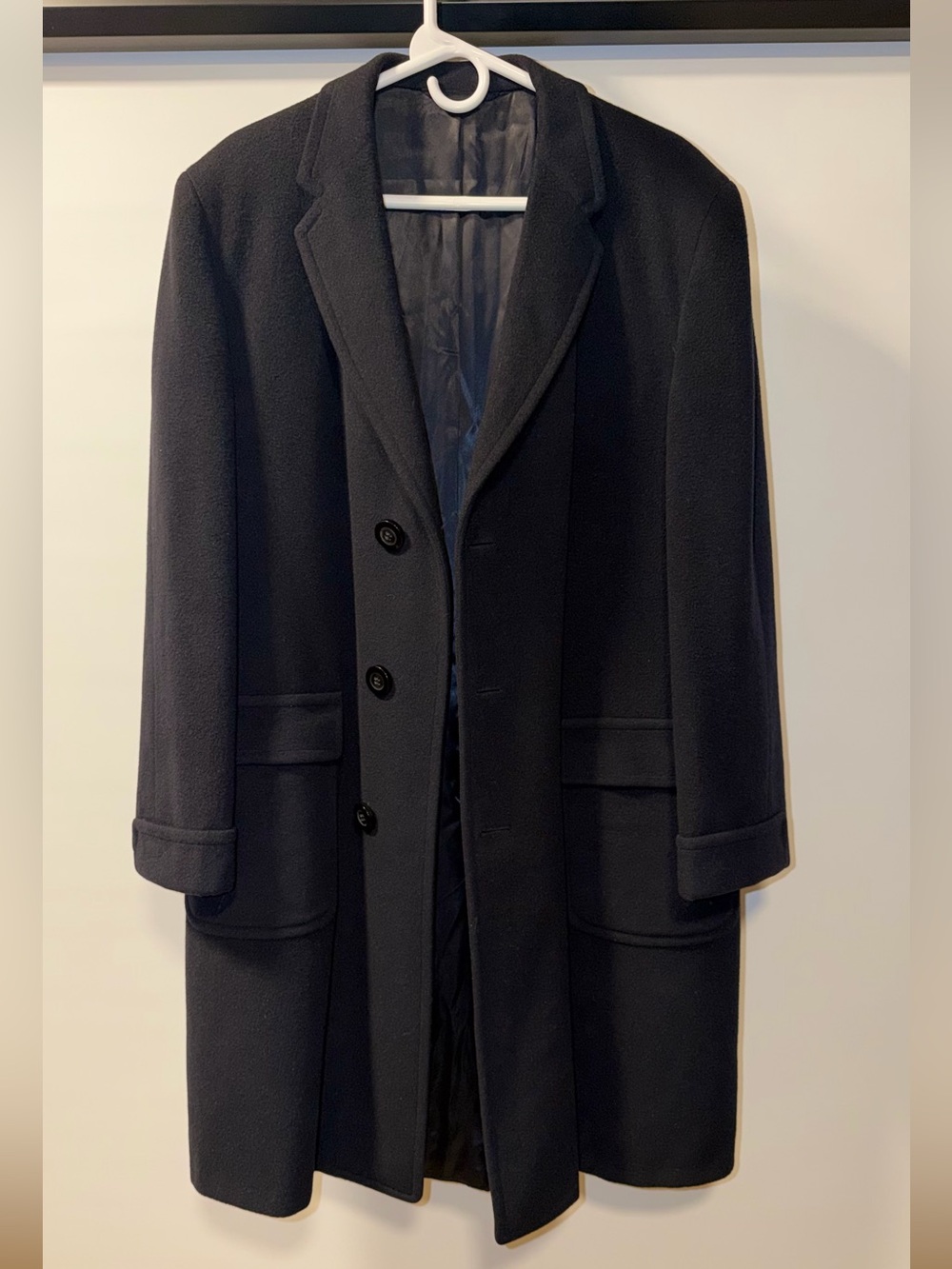Park Lane Men's Black Wool Blend Pea Coat with Notch Lapel